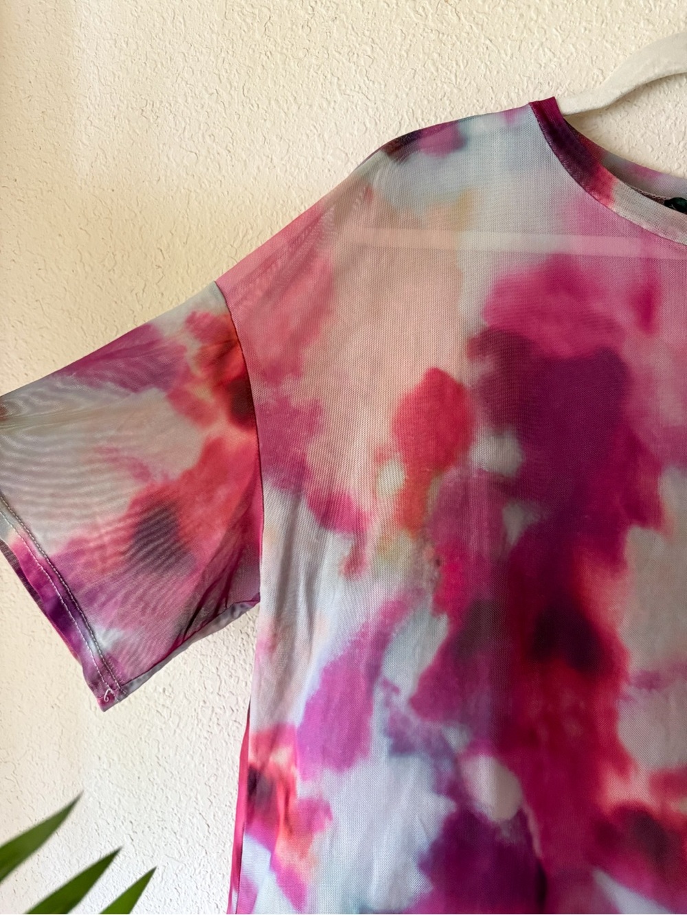 SHEIN | blue pink purple watercolor tie dye mesh shirt | sz 3X